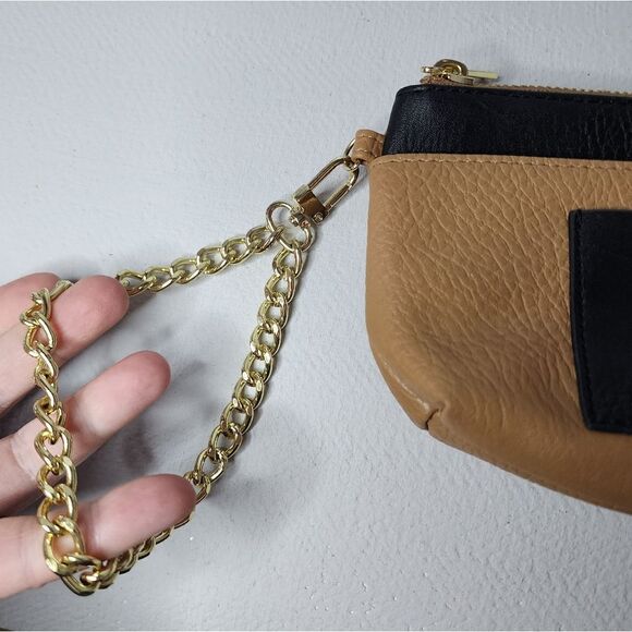 Olivia + Joy Black/Taupe chain Wristlet Zip around Clutch Handbag - Picture 3 of 6